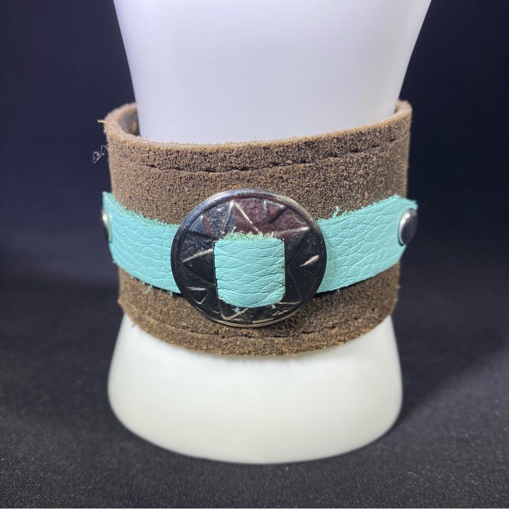 Western Brown and Turquoise Leather Cuff